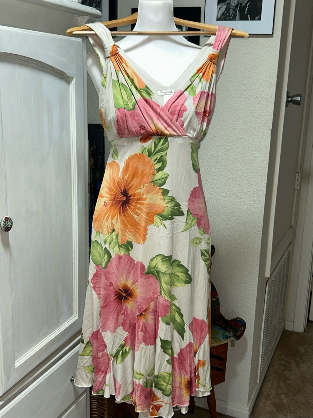Tommy Bahama Cream Midi Dress with Pink & Orange Floral Print